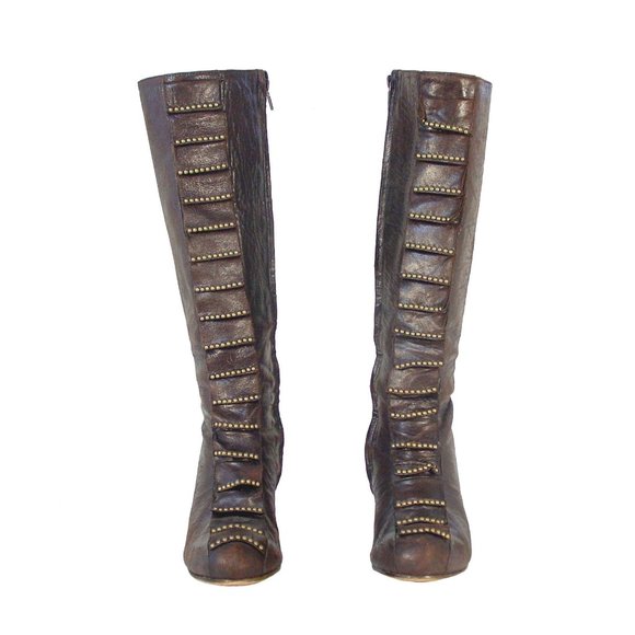 CALLEEN CORDERO Los Angeles $740 Handmade Studded Carved Heel Boots Women's 7.5 - Picture 2 of 7